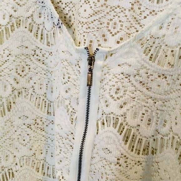 Zara TRF Collection Sheer Lace Back Zip Quarter Sleeve Blouse Ivory Large - Picture 4 of 6